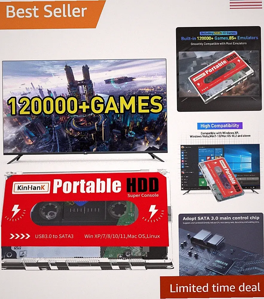 Plug and Play 2TB Hard Drive & Retro Console with 120K Games – Fast USB 3.0